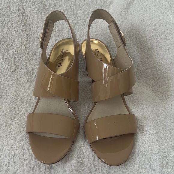 MICHAEL Michael Kors Nude Open Toe Sandals - Joselle Logo High-Heel - Picture 4 of 9